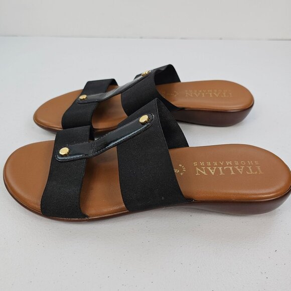 Italian Shoemakers Wms 9 Brown Black Open Toe Comfort Earthy Summer Slide Shoes - Picture 9 of 16